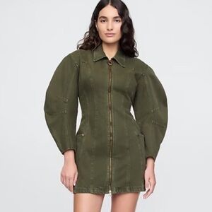 NWT Cult Gaia x Gap Army Green Barrel Zip-Up Dress Medium